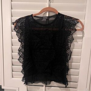 Zara sheer mesh top with lace detail